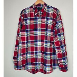 Ralph Lauren Mens XL Button Down Shirt Red Plaid Classic Fit Long Sleeve Cotton‎
